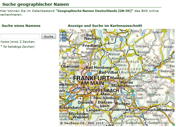 Suche geographischer Namen (verweist auf: INSPIRE-konformer Webdienst für geographische Namendaten)